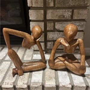 Wooden Abstract Yoga/Indonesian Sculpture And Wooden Thinking Person Art 9.5"